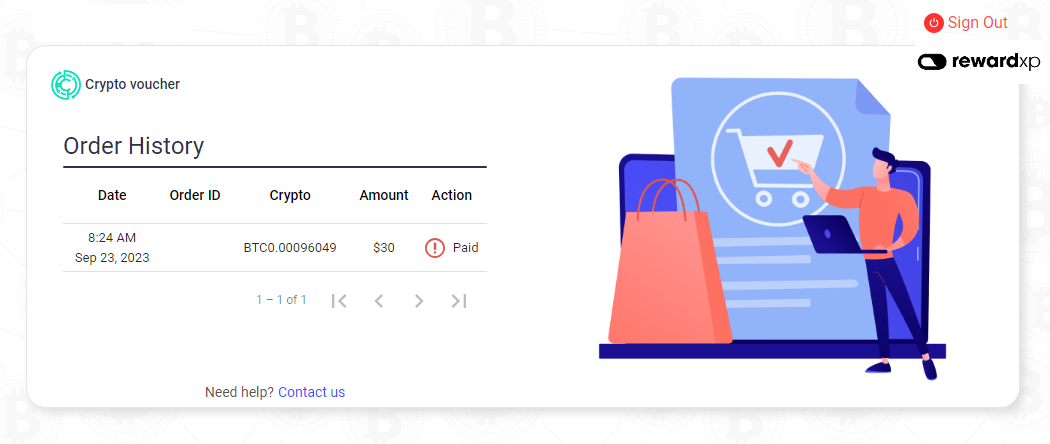 Crypto Voucher confirmation